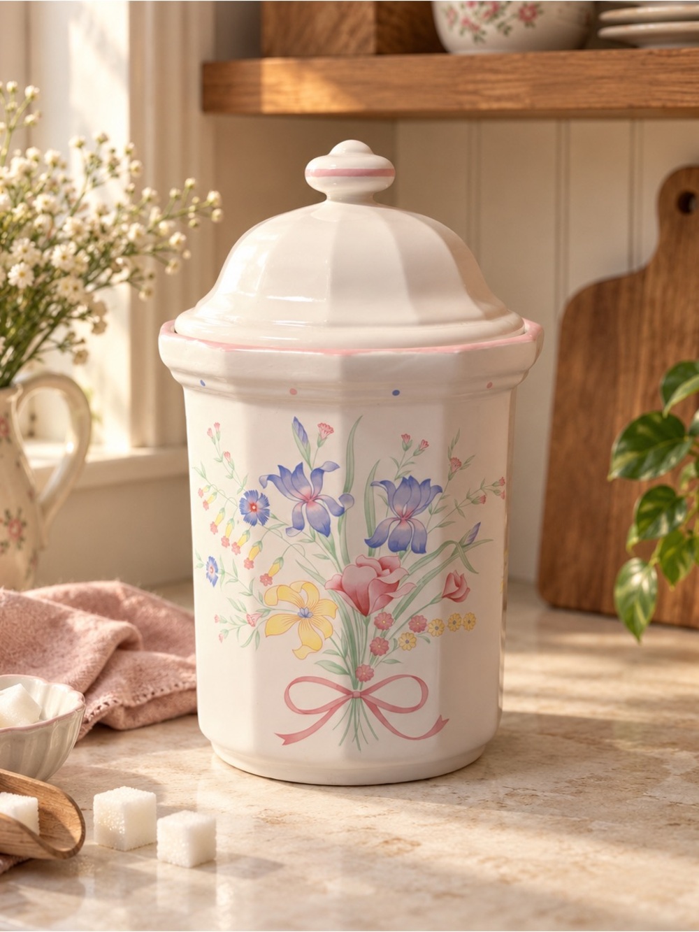 Sarma Studios Victorian Flowers Lidded Canister Floral Porcelain